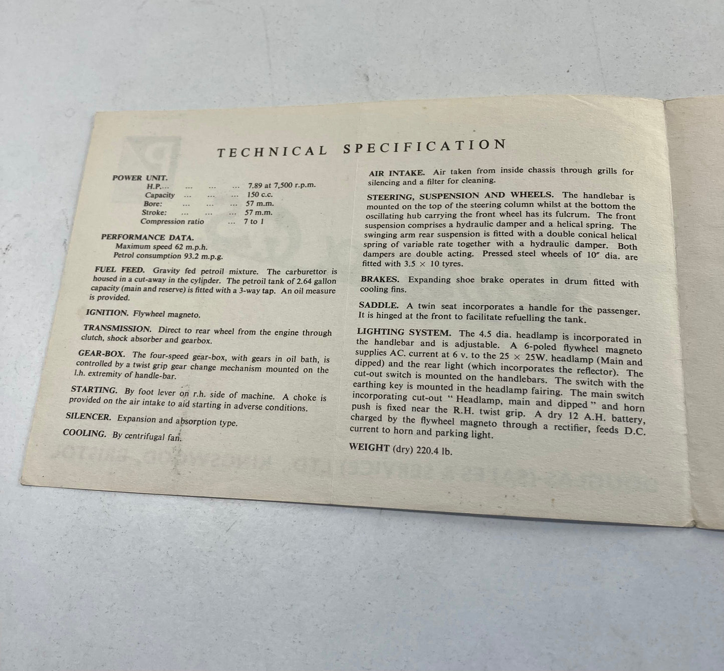 Vespa GS150 VS1 original brochure