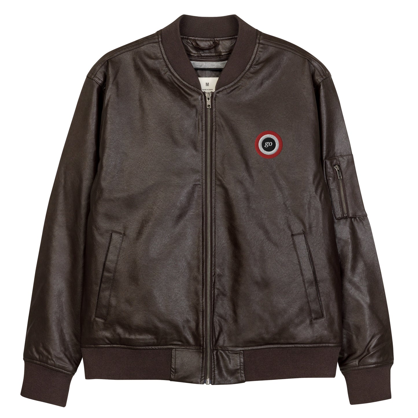 Leather embroidered "go" logo bomber jacket