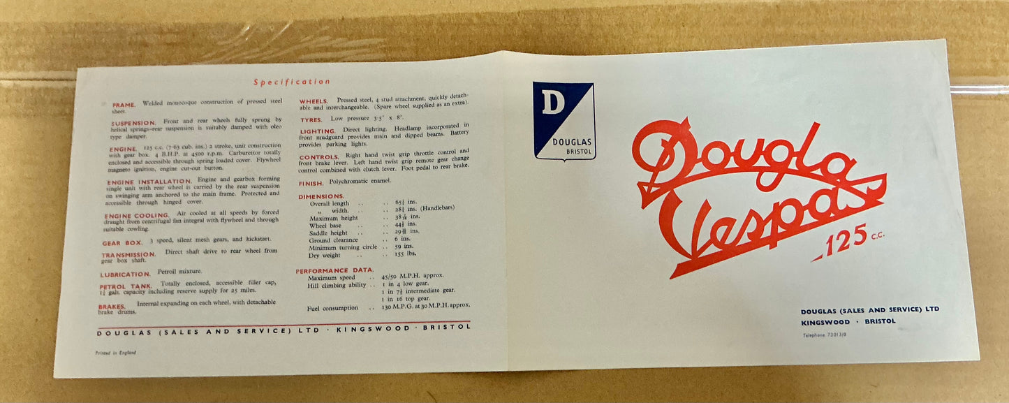 Vespa Douglas, original 1949 first 4 page leaflet, mega rare