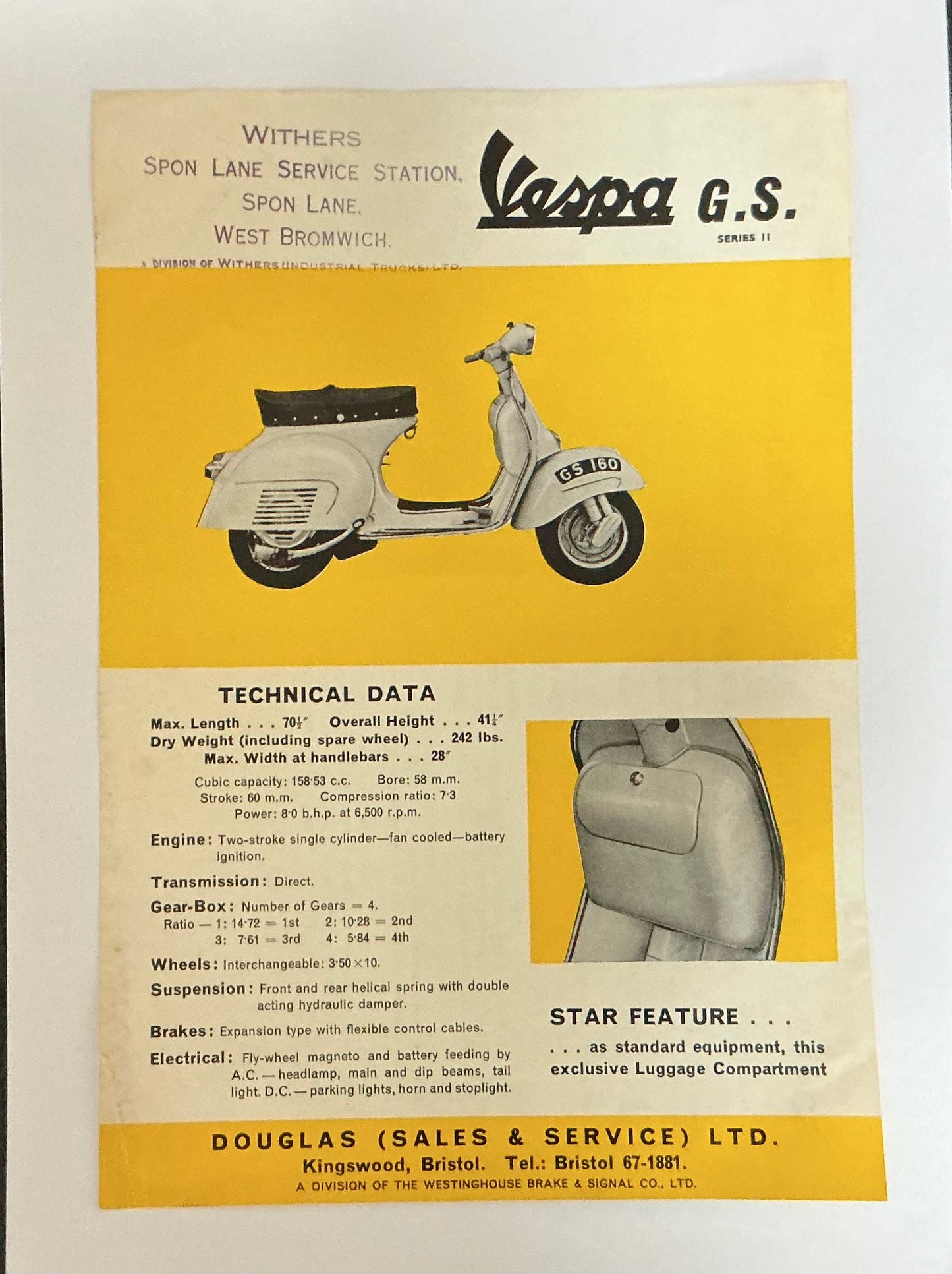 Vespa GS160 original 2 sided sales leaflet