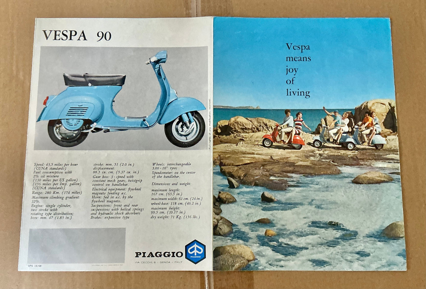 Vespa 1968 original V90 brochure in good condition