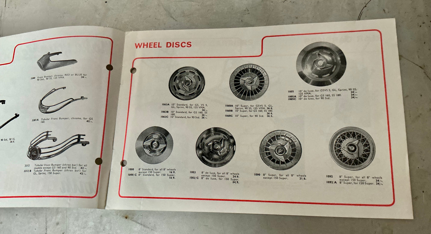 Vespa Douglas 1968 12 page original accessories catalogue