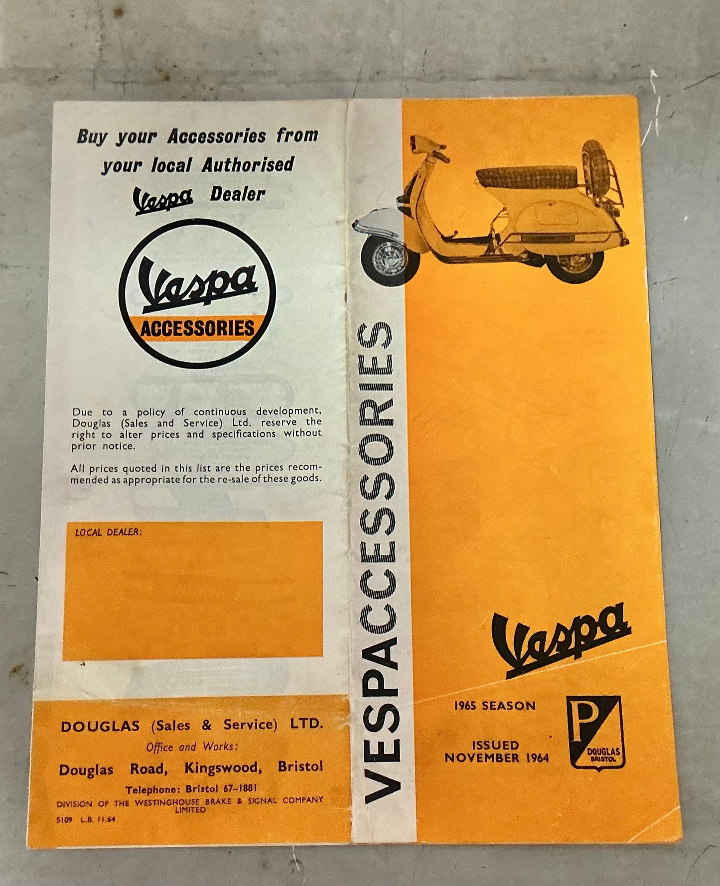 Vespa Douglas 1964 original accessory brochure/poster