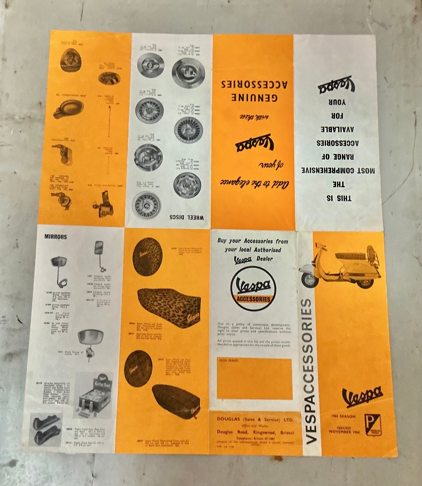 Vespa Douglas 1964 original accessory brochure/poster