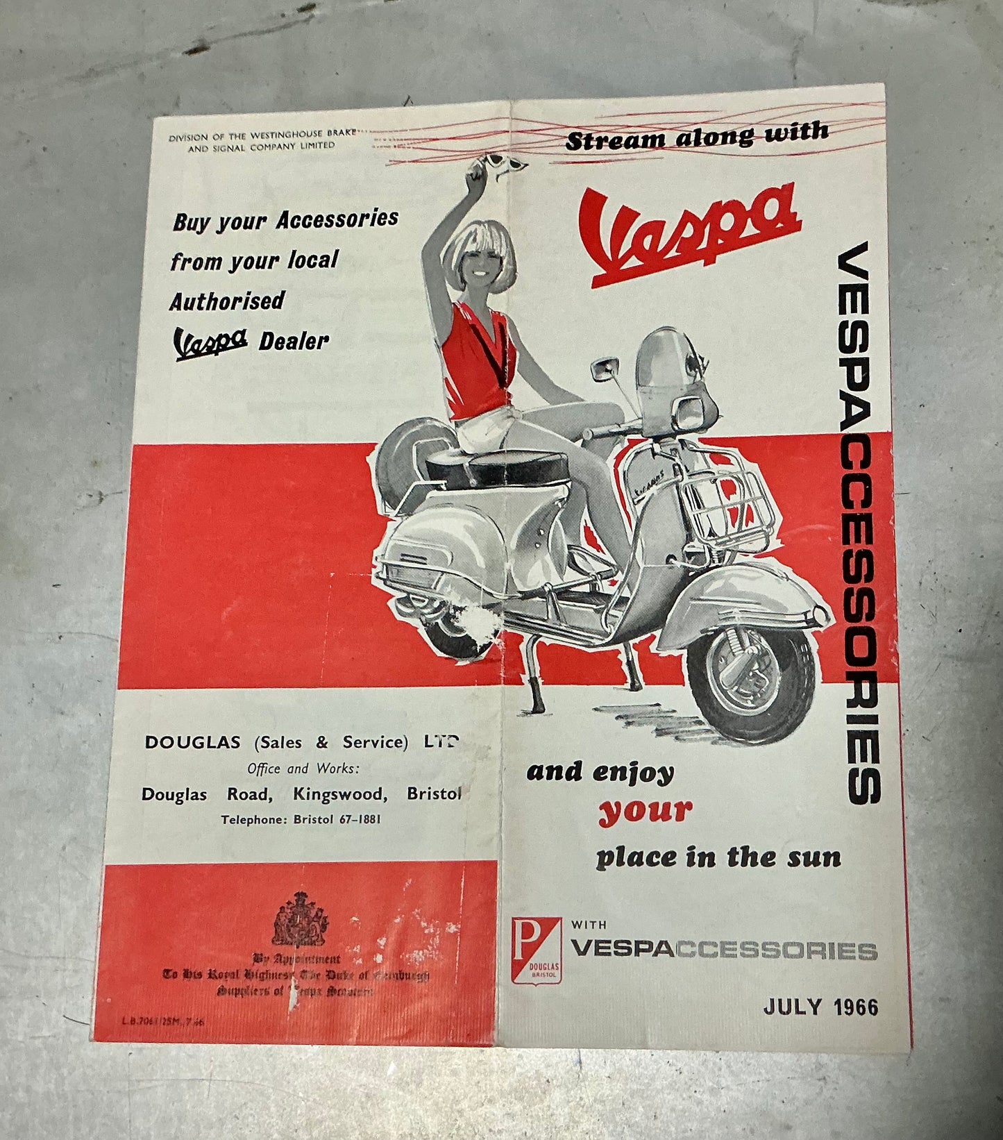Vespa Accessories brochure that folds out to a poster. July 1966