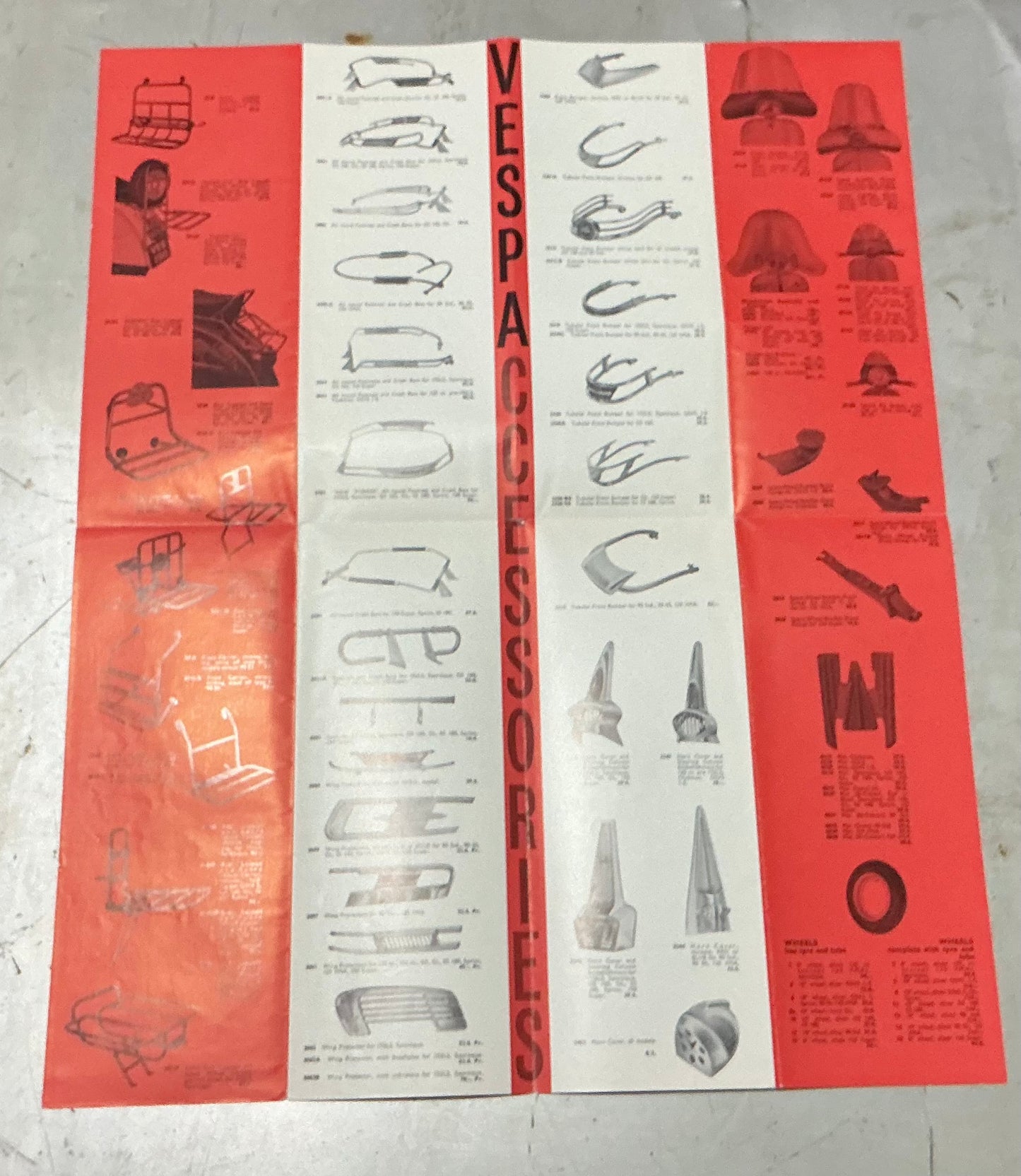 Vespa Accessories brochure that folds out to a poster. July 1966