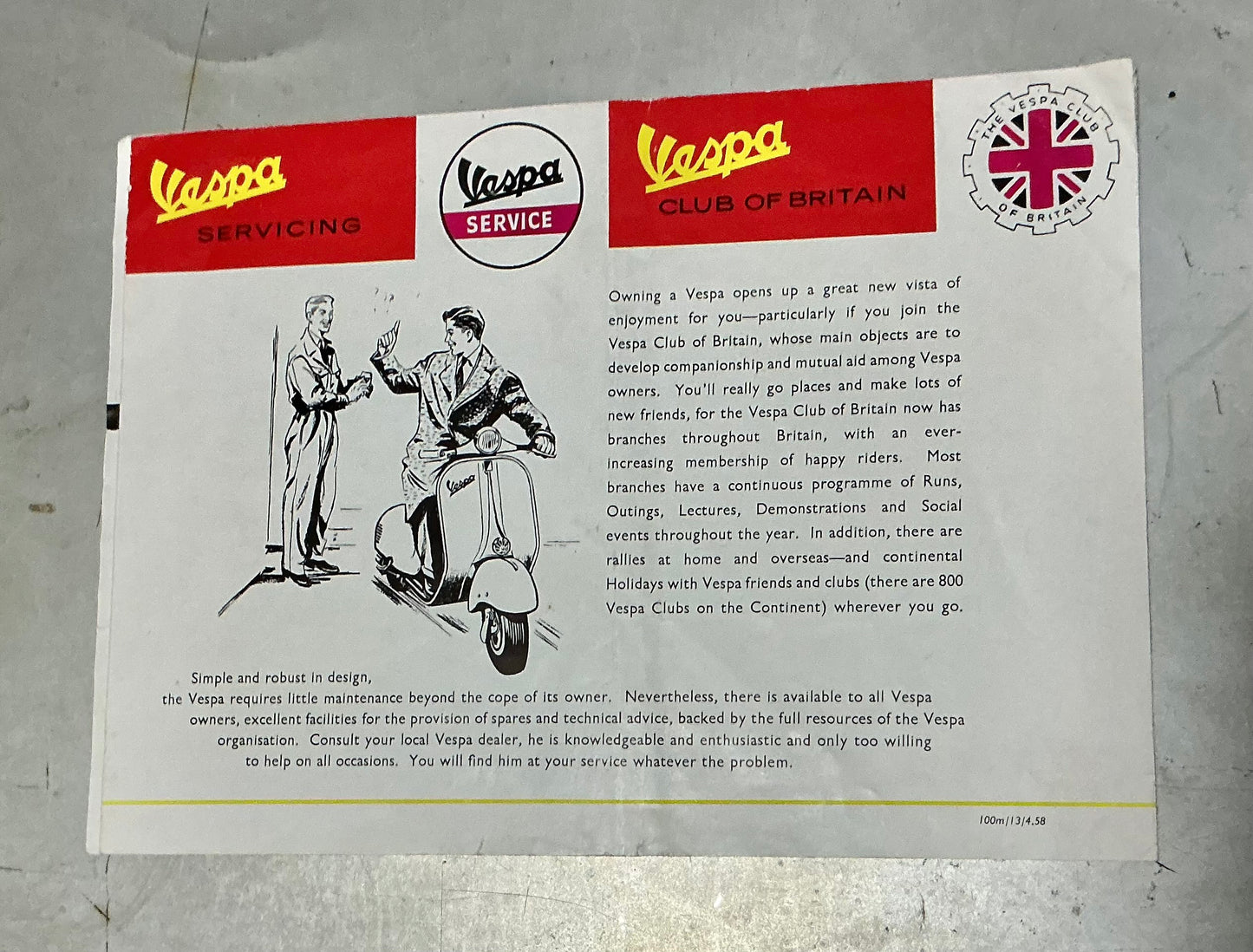 Vespa original 1958 brochure, incl GS150, Clubman & 125 standard