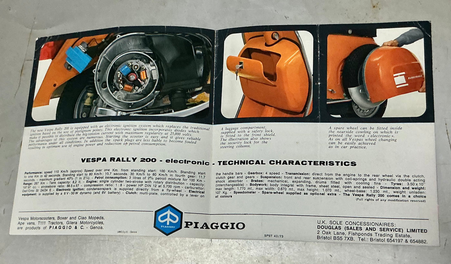 Vespa original rare Rally 200 4 page leaflet