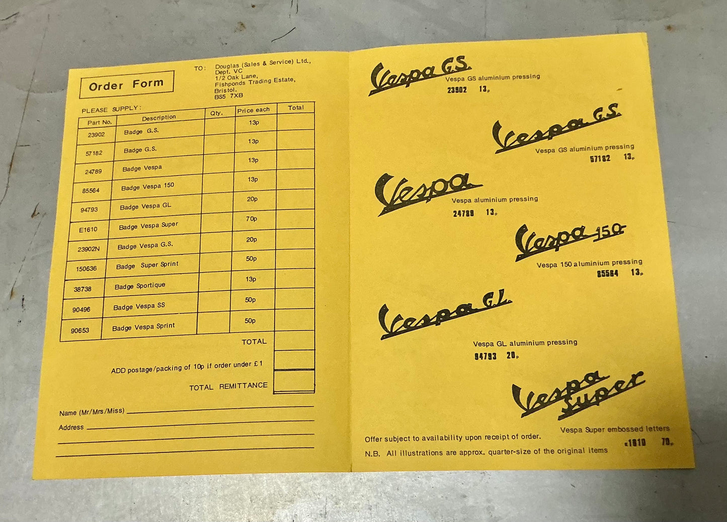 Vespa Douglas original badge leaflet ,