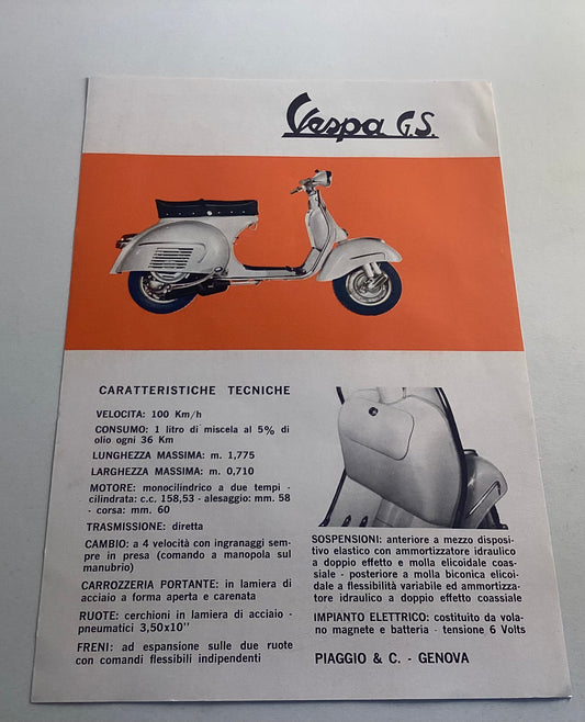 Vespa GS160 Mark 2 - Two Sided Original 1960s Leaflet