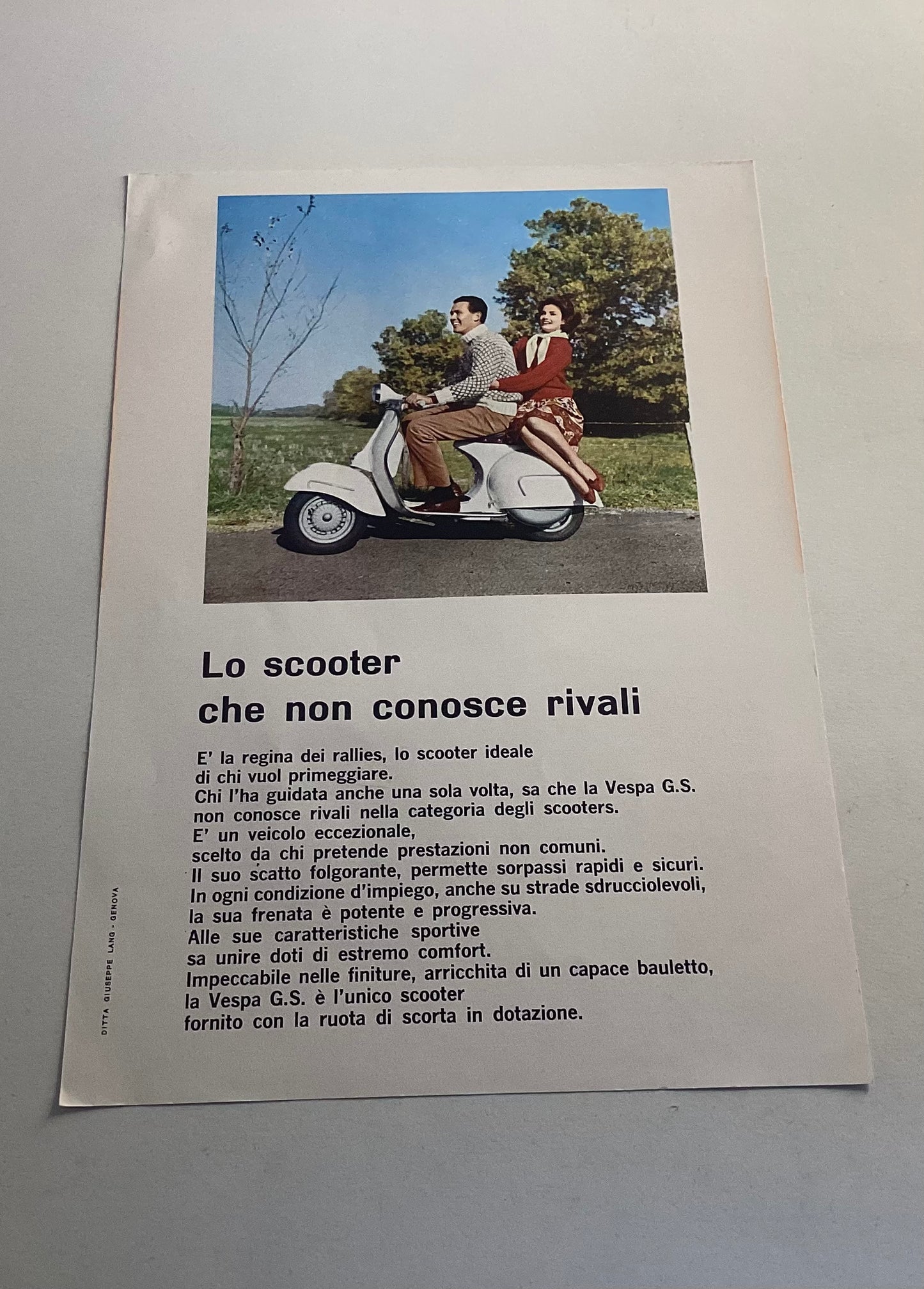 Vespa GS160 Mark 2 - Two Sided Original 1960s Leaflet