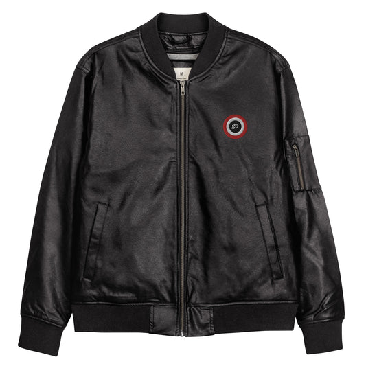 Leather embroidered "go" logo bomber jacket