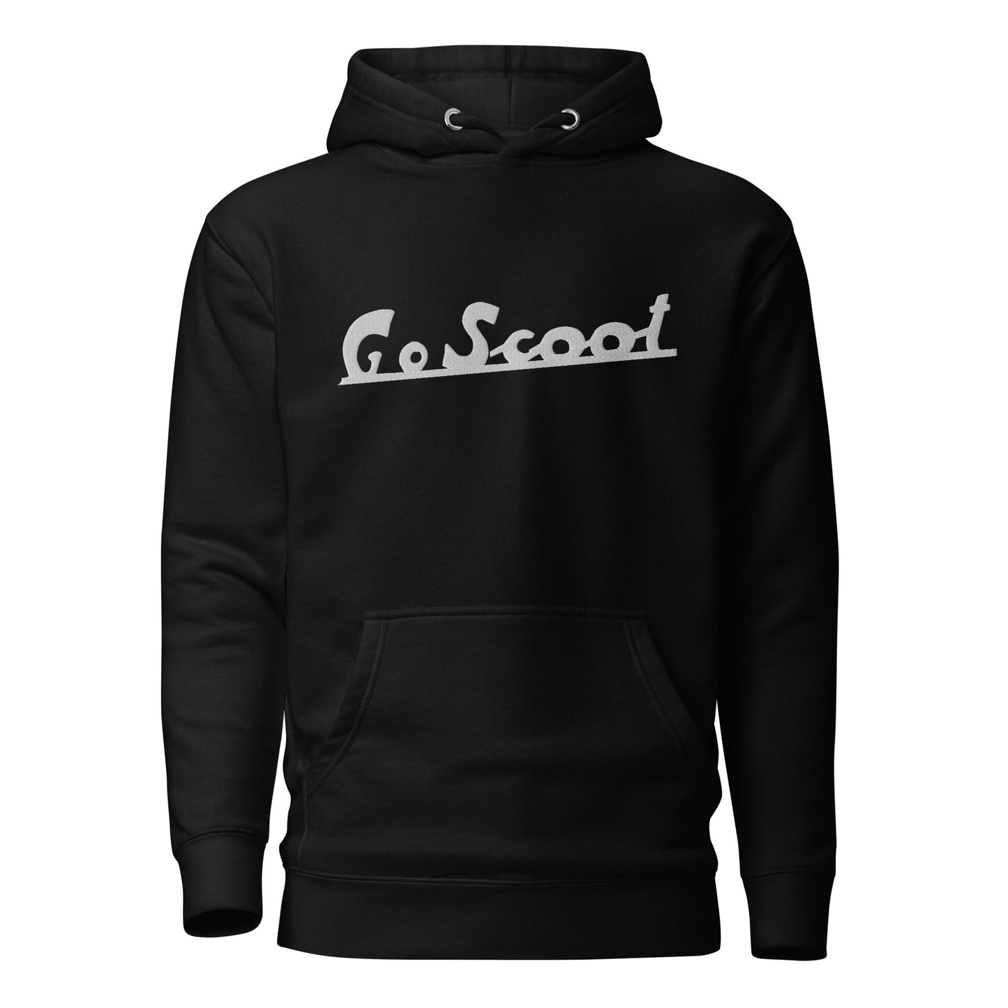 Unisex white embroidery "Go Scoot" hoodie