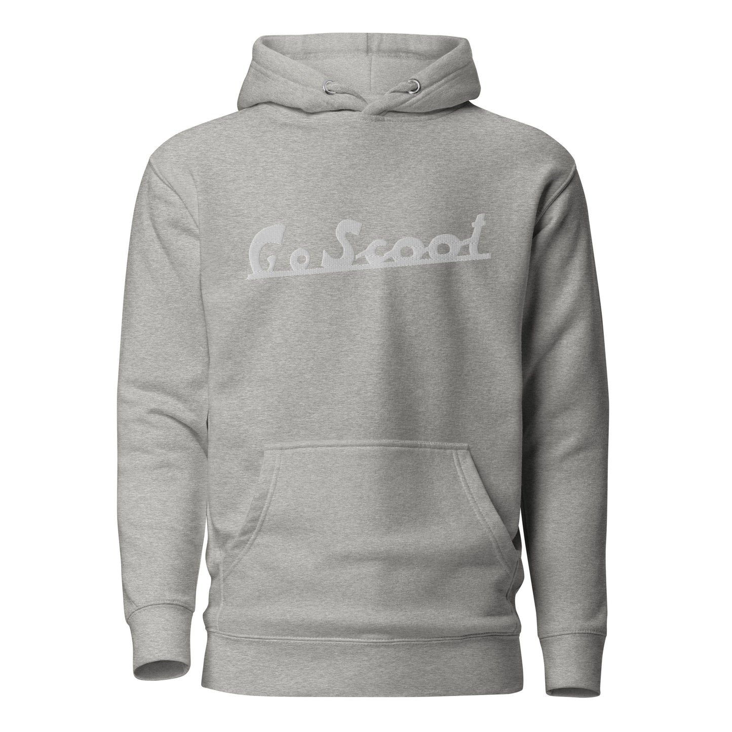 Unisex white embroidery "Go Scoot" hoodie