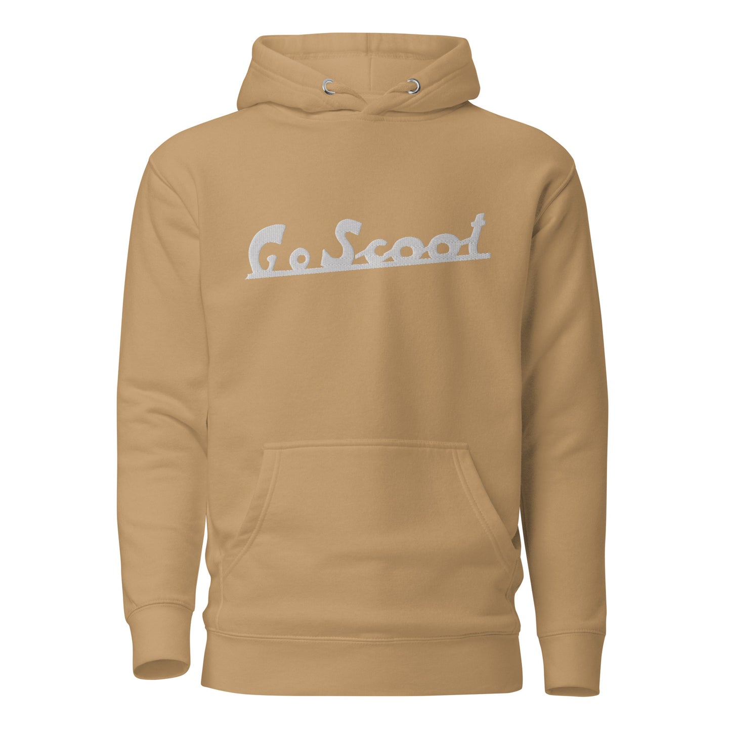 Unisex white embroidery "Go Scoot" hoodie