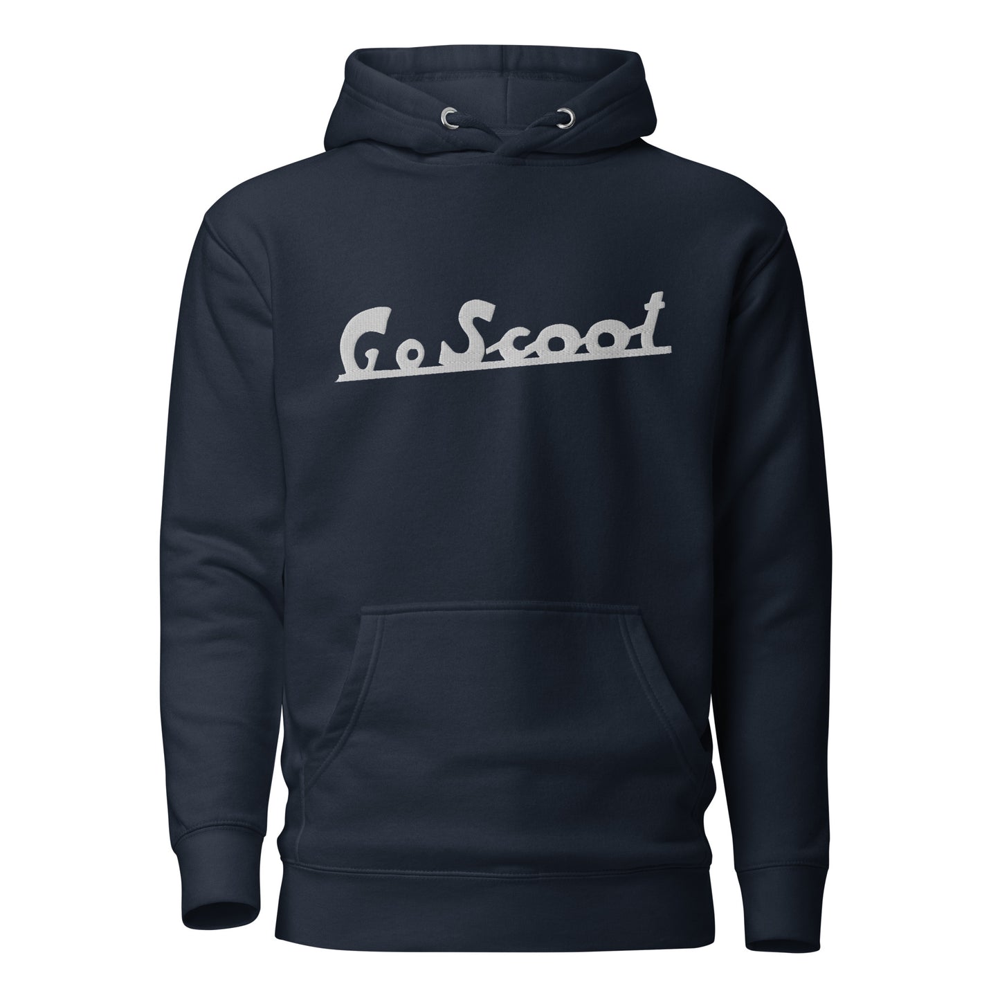 Unisex white embroidery "Go Scoot" hoodie