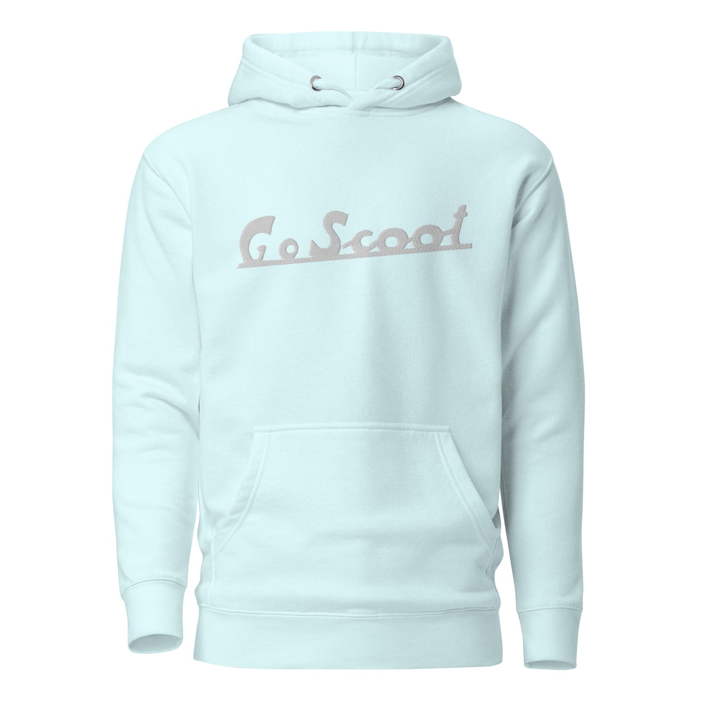 Unisex white embroidery "Go Scoot" hoodie